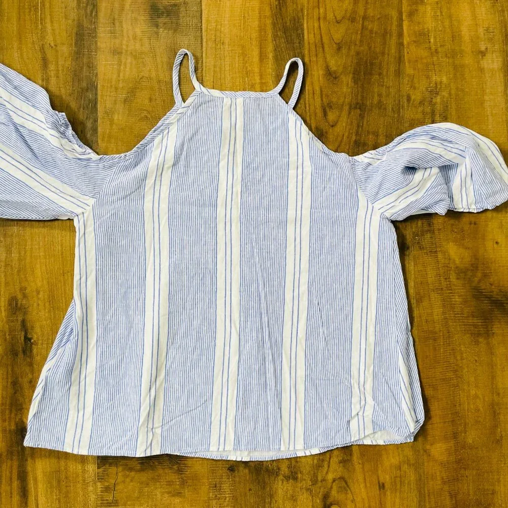The‎ Nines Blue White Striped Cold Shoulder Tank Top Size M